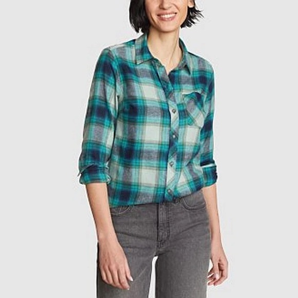 EDDIE BAUER WOMEN’S FOREST PLAID SHIRT SIZE: SMALL COLOR: PEACOCK - Picture 1 of 5